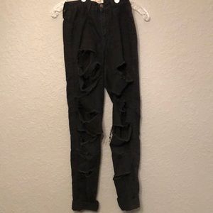 Black High Waisted Super Distressed Skinny Jeans